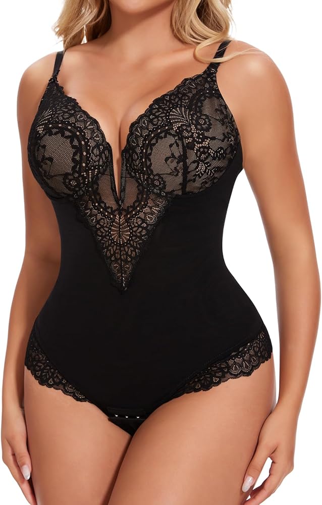 JOYSHAPER Women's Lace Shapewear Bodysuit Tummy Control Slimming Thong Lace Bodysuit