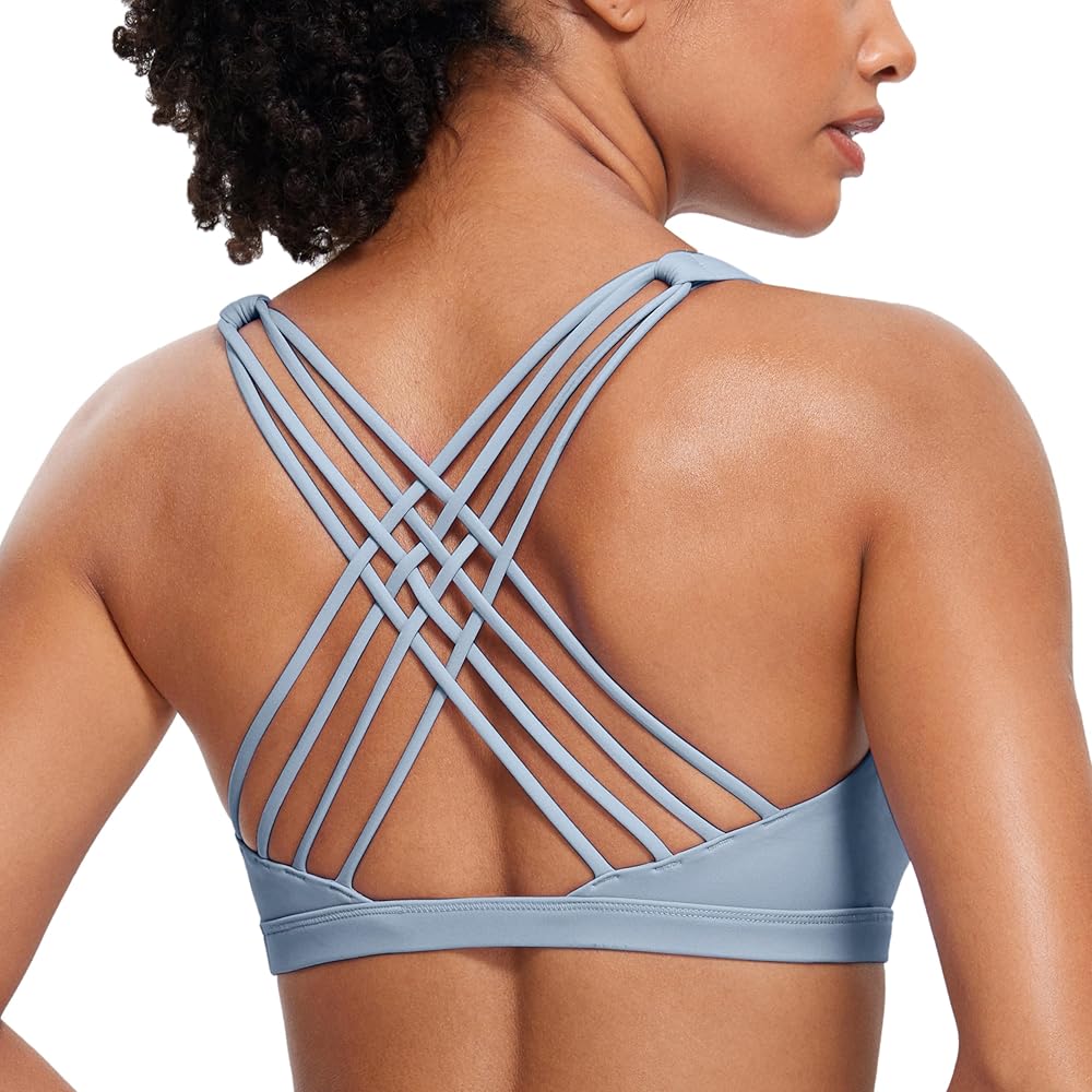 CRZ YOGA Strappy Sports Bras for Women - Criss Cross Back Sexy Wireless Padded Yoga Bra Cute Workout