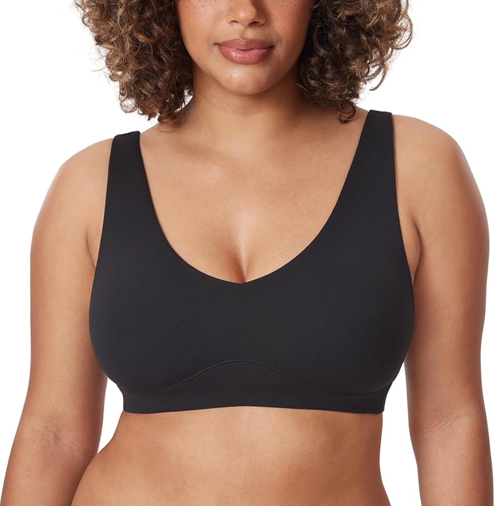 DELIMIRA Women's Natrelax Full Coverage Bras Wireless - Plus Size Soft Bralette Seamless Tshirt Bra Unlined Wide Straps