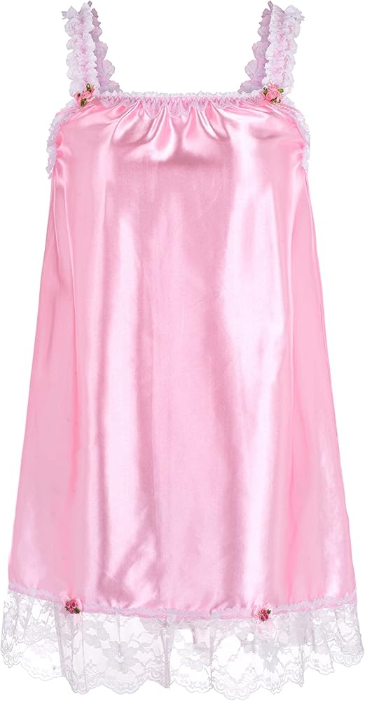 Satini Lingerie Satin Sissy Babydoll Ruffles Frilly Lace Slip Nightwear