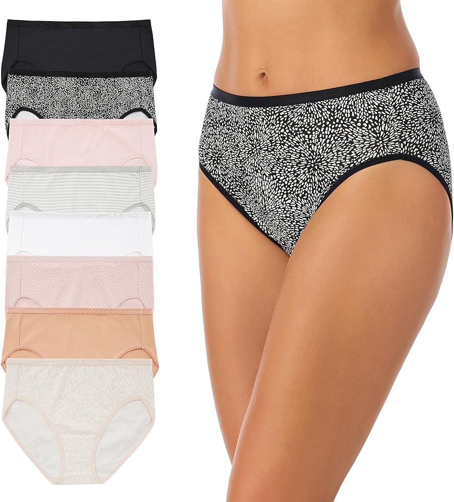 Carole Hochman Womens Cotton Underwear - Soft Stretch Smooth Panties - Full Coverage High-Cut Briefs - 8 Pack