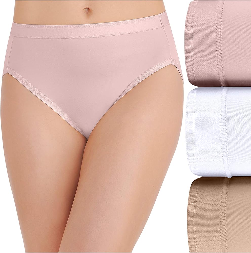 Vanity Fair Women's Comfort Where It Counts No Ride Up Panties, Hi Cut-3 Pack-Quartz/White/Beige, 7