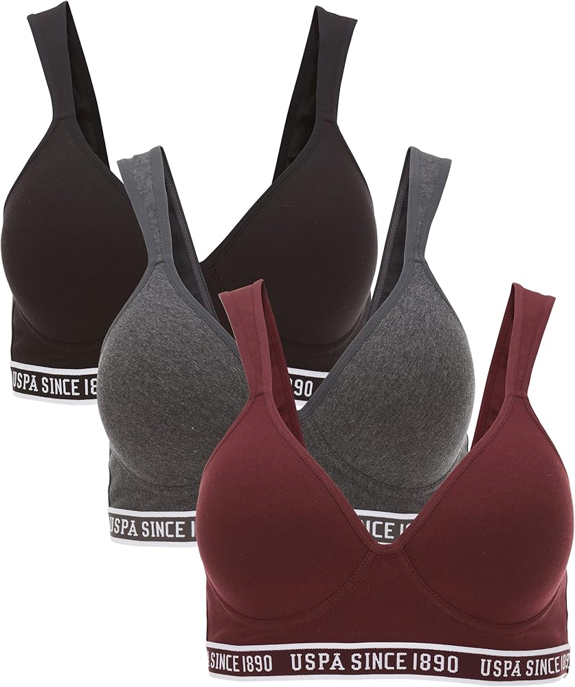 U.S. Polo Assn. Womens Bras 3-Pack - Wireless T-Shirt Bras for Women - Bras for Women No Underwire