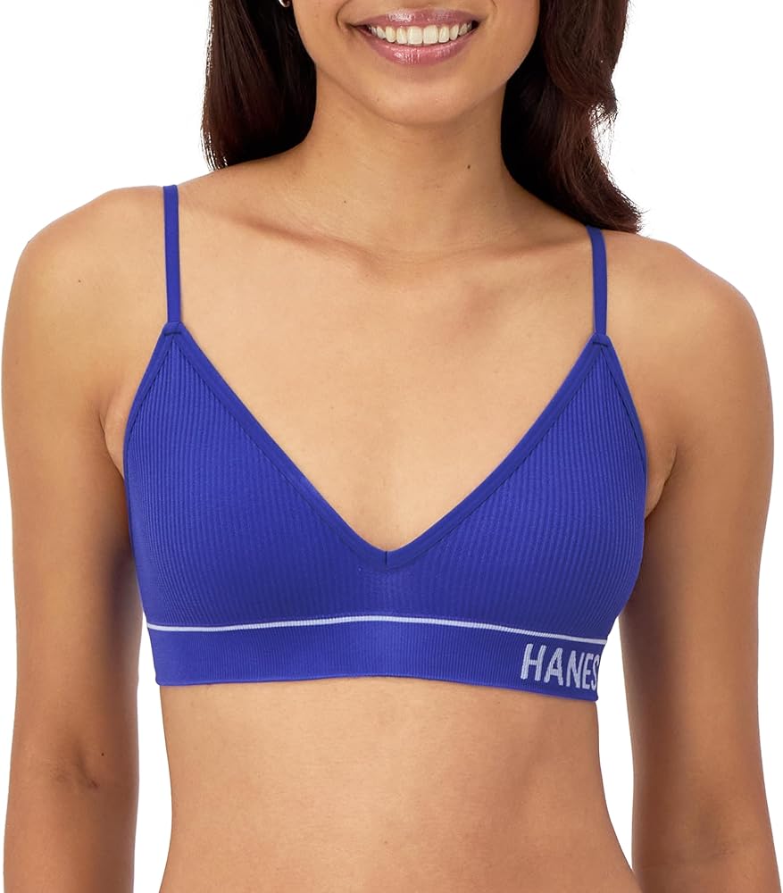 Hanes Womens Originals Seamless Triangle Rib Bralette, Soft Ribbed Bra, Comfortflex Fit