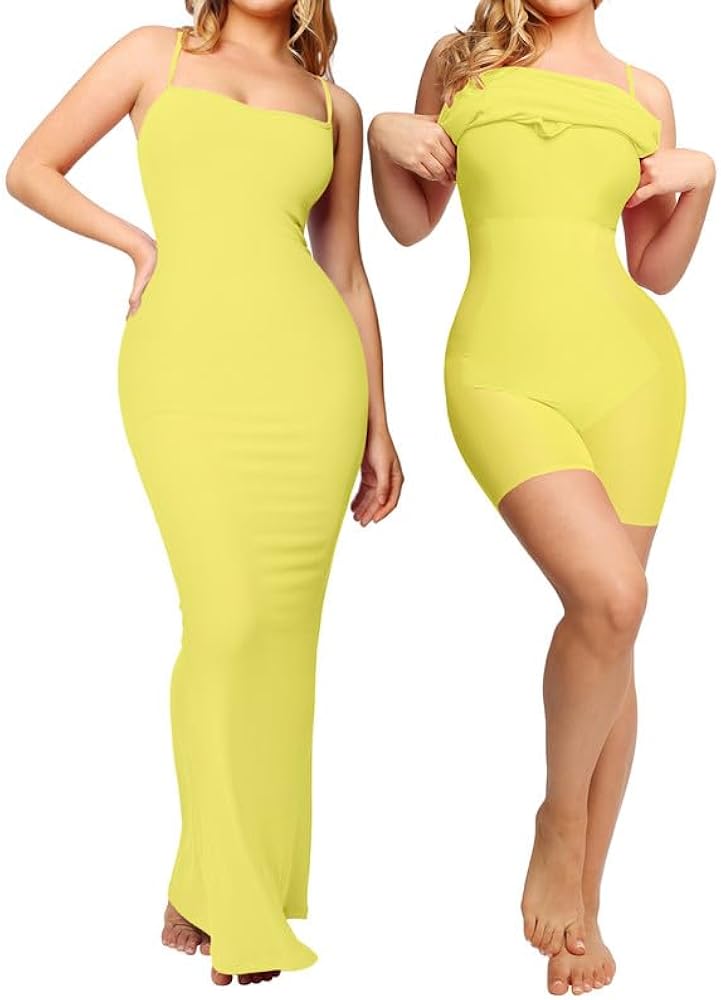 Popilush The Shapewear Dress Womens Summer Long Dresses Built-in Bra Slip Bodycon Maxi Dress with Adjustable Straps