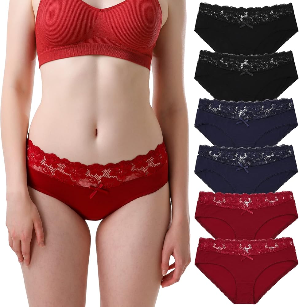 Aijolen Cotton Underwear for Women Bikini Panties Sexy Breathable Hipster with Lace Waist Multipack