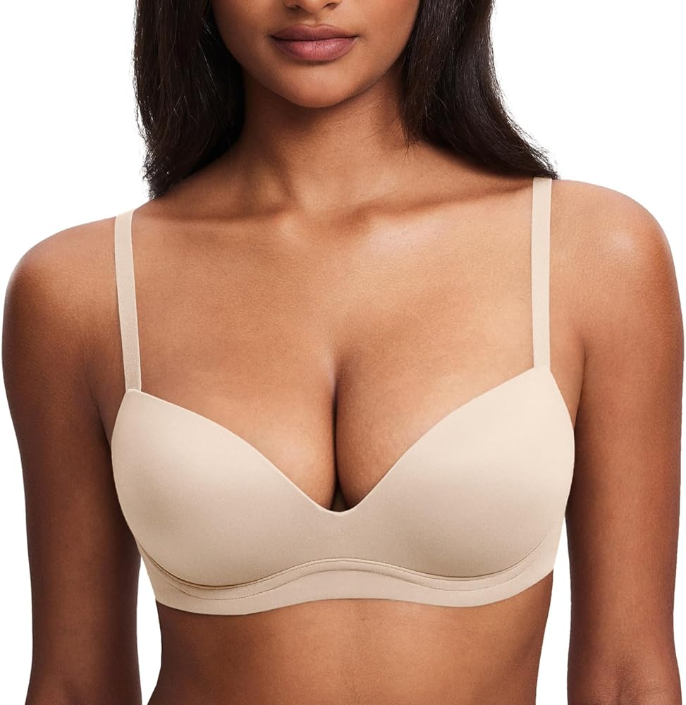 DOBREVA Women's Push Up Bra No Underwire Comfortable Wireless Bras Padded Plunge