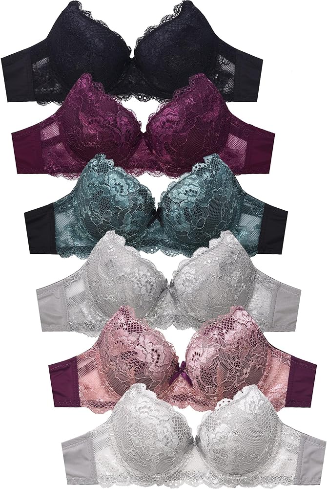 Womens 6 Pack of Everyday Plain Bra, Lace Bra, Wireless Bra