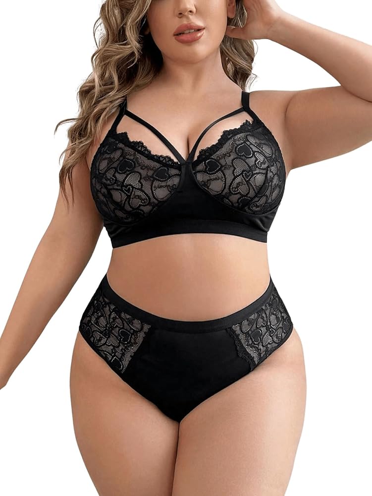 SOLY HUX Plus Size Lace Lingerie Set for Women 2 Piece Push Up Bra and Panty Sets Bra Underwear Sleepwear