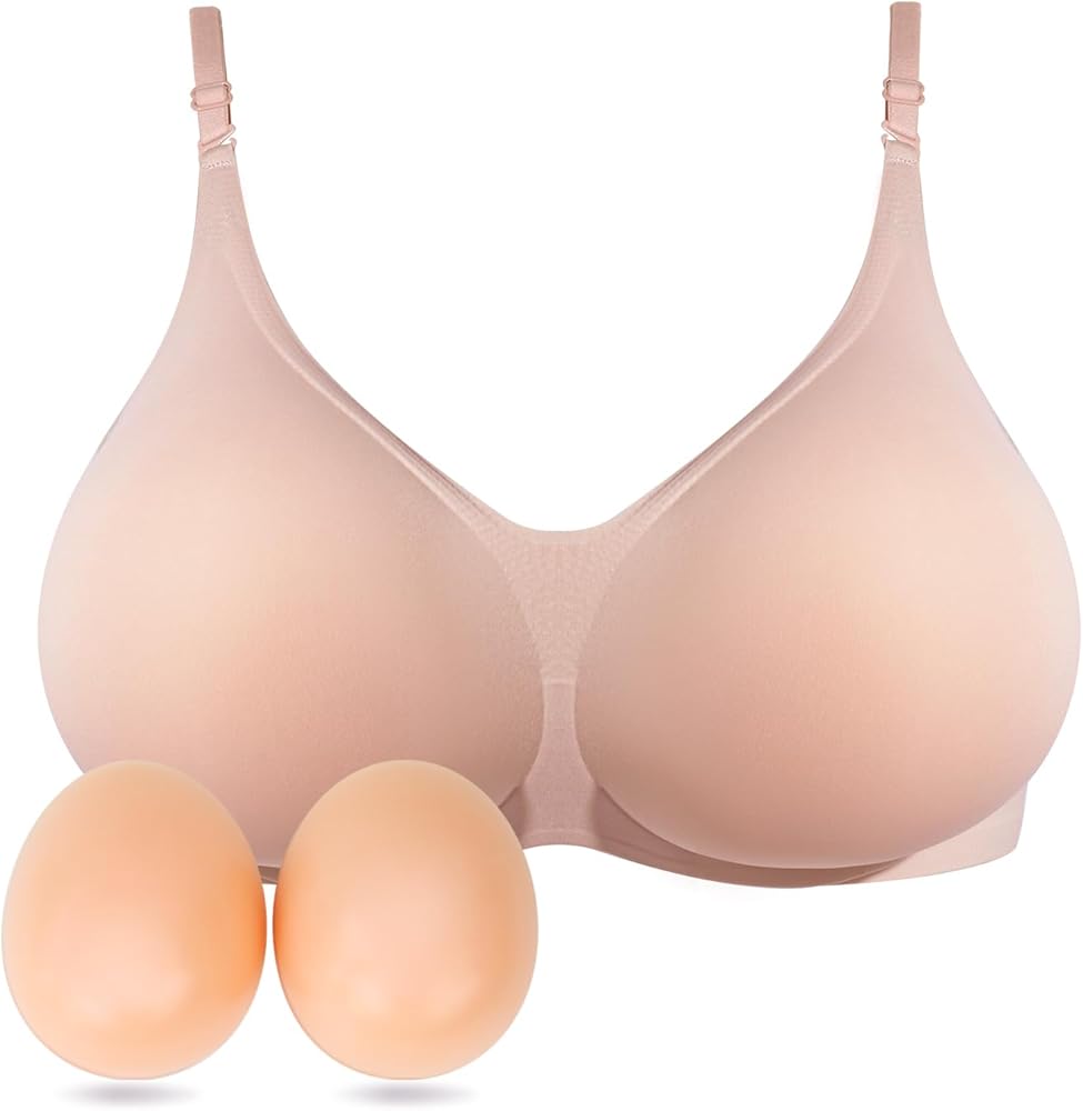 Silicone Breast Form Women Breast Enhancement Wireless Mastectomy Bra with Pockets for Prosthesis