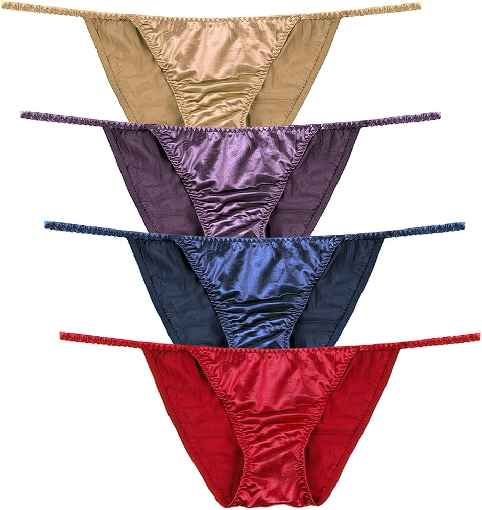 B2BODY Womens Silky Sexy Satin Tangas Panties S - Plus Size Women Underwear Multi-Pack