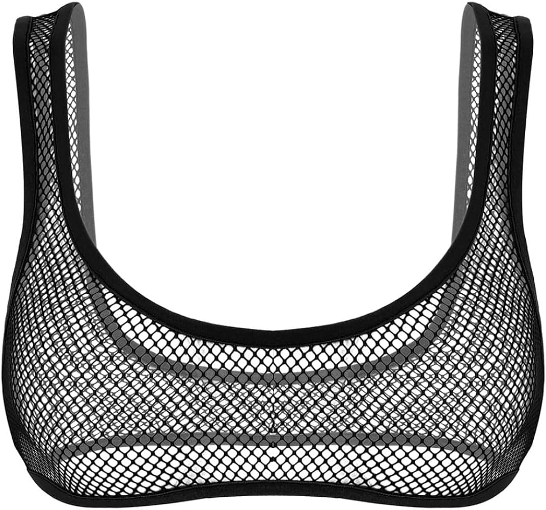 Womens Sexy Hollow Out Fishnet Sheer Bra Halter Camisole Cutout Underboob Vest Crop Tops