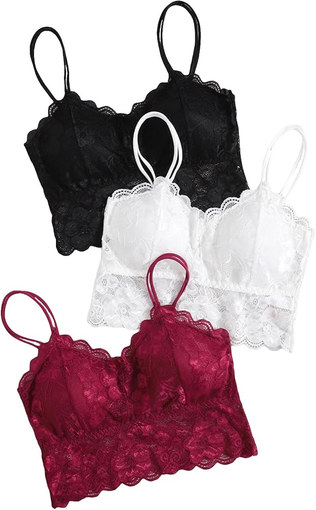 Milumia Women's 3 Pack Bra Set Lingerie Sexy Wireless Padded Lace Bralette Top Set