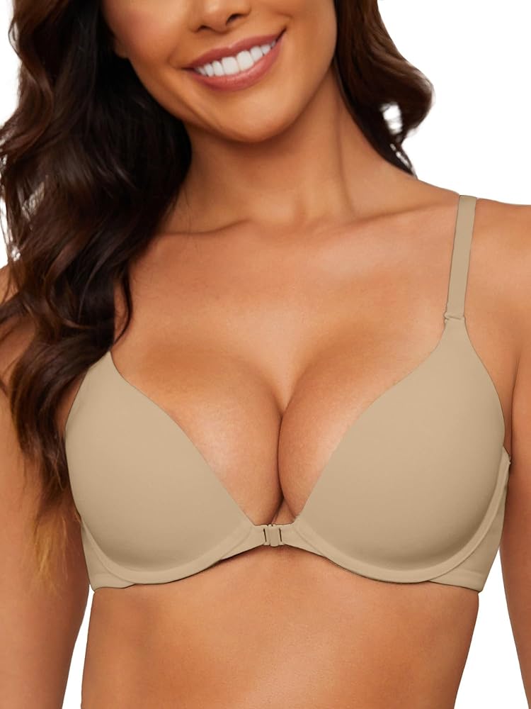 Women's Front Closure Push Up Bras Underwire Lightly Padded Lift Up T Shirts Bras