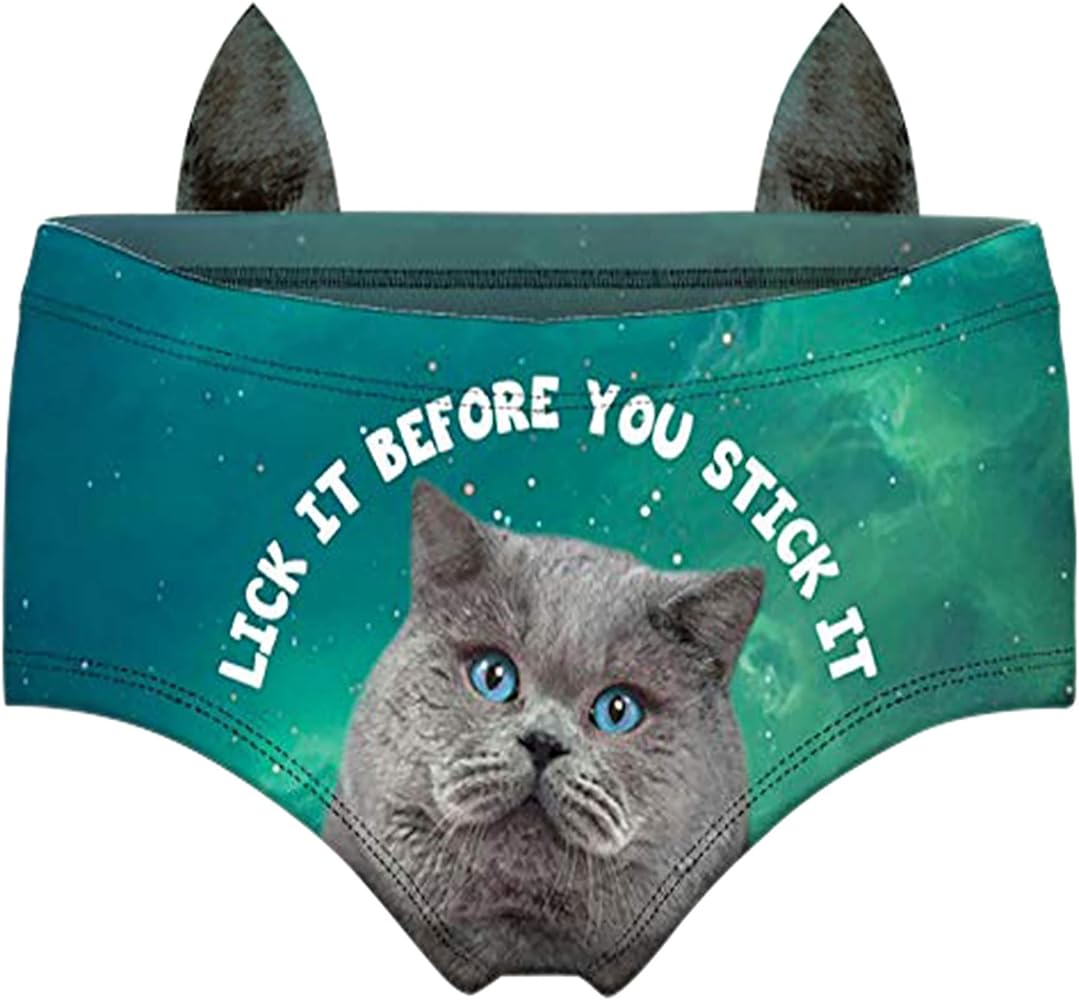 RUNYNXIN Funny low-waisted Ears Underwear-Sexy for Women Gifts(ERDNK004G-M,Cat's ear2),Medium