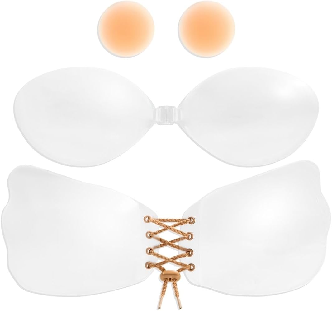 NEW! 2 PC Clear Bra Adhesive Bra & 2PC Nipple Covers | Sticky Bra Invisible Bra, See Through Bra Sticky Boobs, Stick on Bra