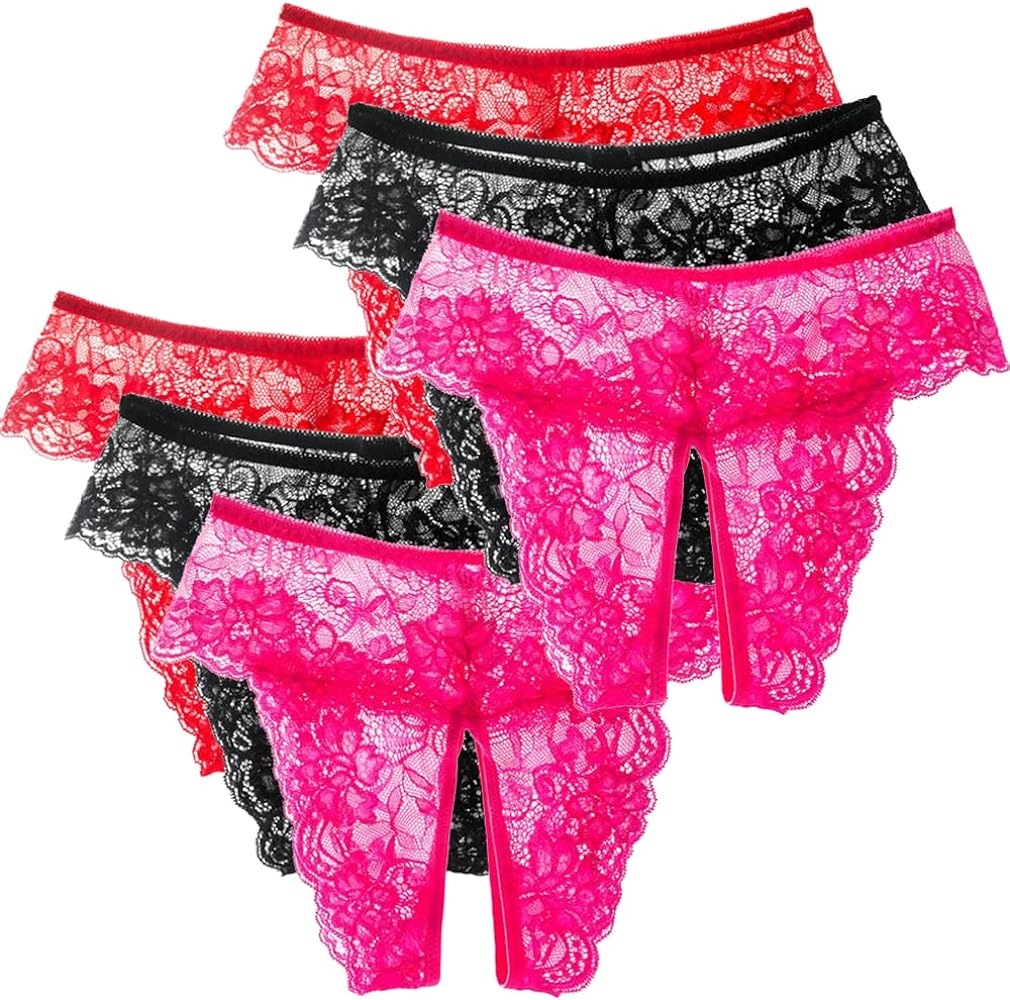 Sexy Panties for Womens Lace Briefs Hollow Out Stretch Underwear Thongs Underpants Multipack