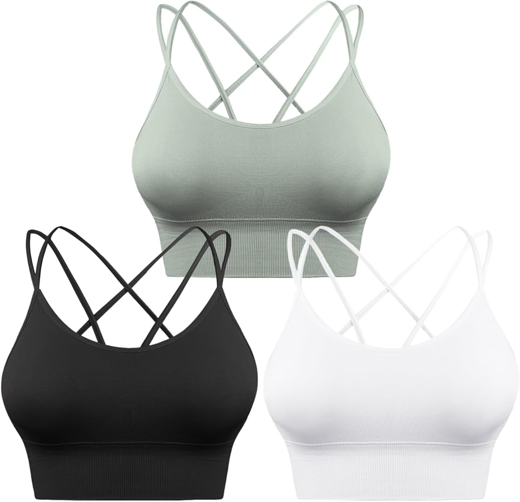 Sykooria 3 Pack Strappy Sports Bra for Women Sexy Crisscross for Yoga Running Athletic Gym Workout Fitness Tank Tops