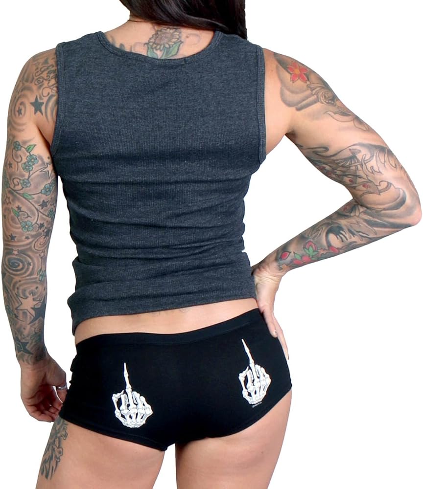 Hot Leathers Black Skeleton Middle Finger Ladies Boy Shorts