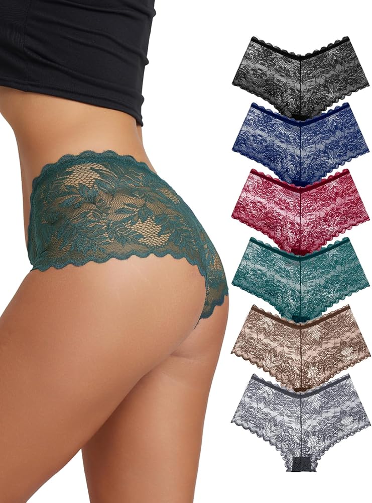 habibee Women's Underwear Sexy Lace Women's Panties V-Waist Boyshort Panties High Waist Cheeky Panties 6 pack…