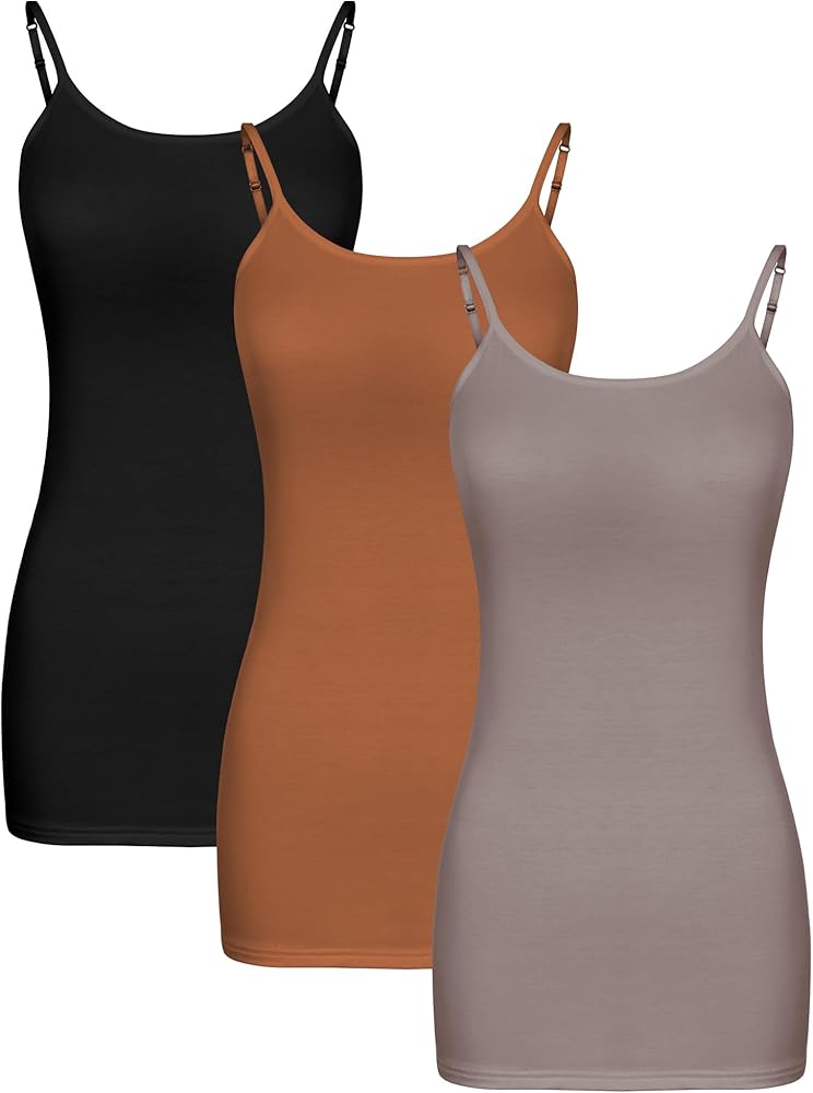 WILLBOND 3 Pieces Women Basic Long Tanks Adjustable Spaghetti Strap Camisole Top