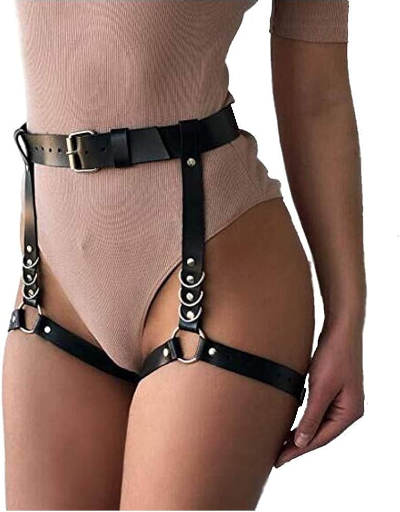 Women Leather Harness Adjustable Punk Caged Waist Belts Leg Garters Harness