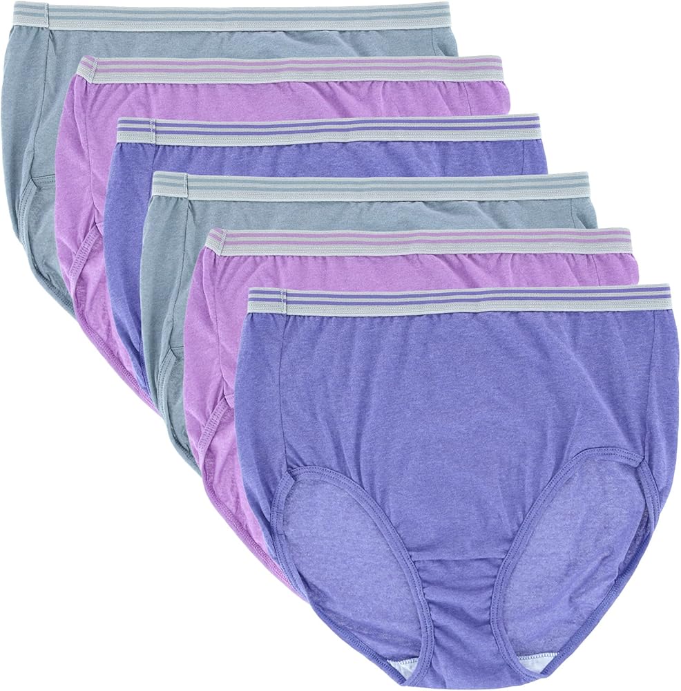 Fruit of the Loom Fit for Me Womens Plus Heather Assorted Brief Underwear, 6 Pack, 10, ASSORTED