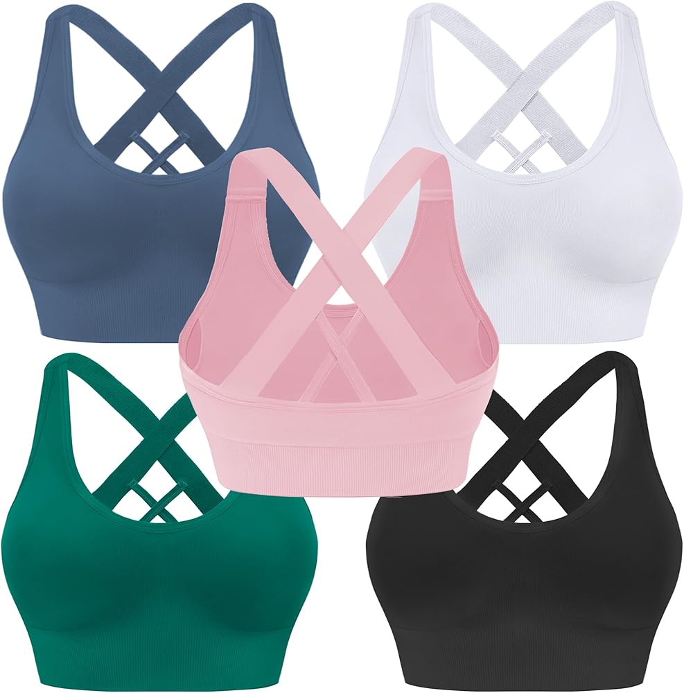 Sports Bras for Women High Impact Cross Back Strappy Bras Cropped Padded Seamless Workout Yoga Bras Set