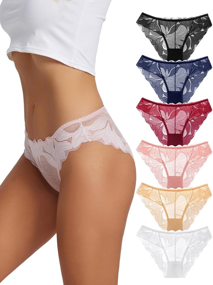 habibee Sexy Lace Underwear for Women, Breathable Stretch Seamless Hipster Panties Set 6 Pack