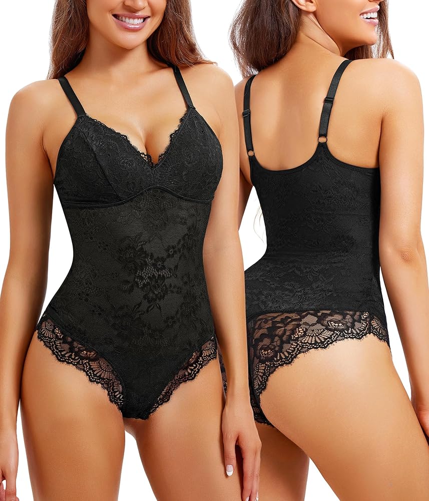 REYEOGO Lace Shapewear Bodysuit for Women Tummy Control Body Shaper V Neck Fajas Sculpting Tank Tops Slimming Camisole Corset