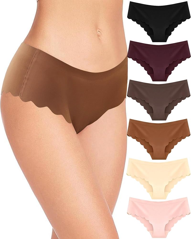 FINETOO 6 pack Seamless Underwear for Women Sexy Low Rise Hipster Wave Edge No Show Bikini Panties Womens Cheeky S-XL