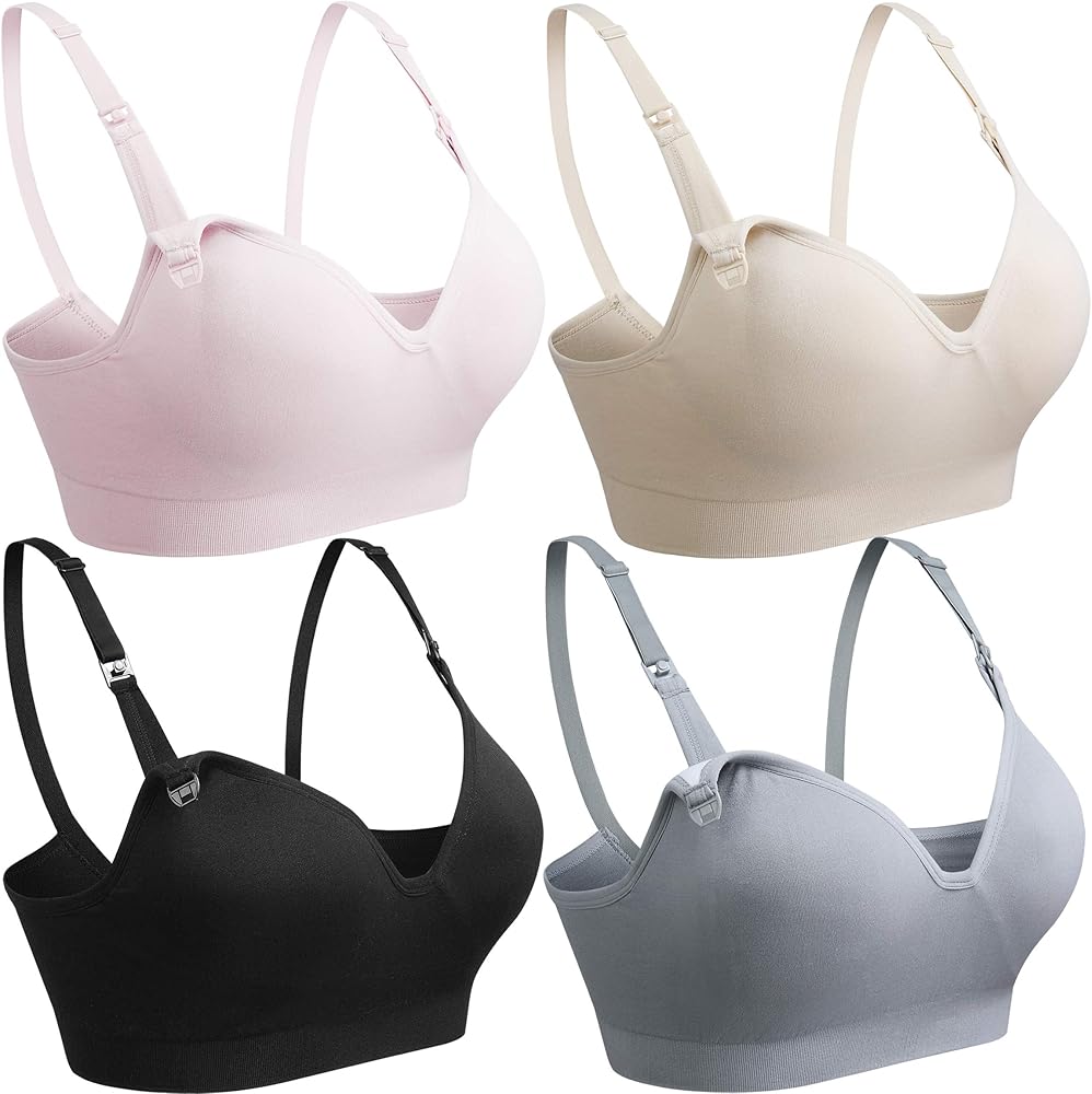 Women's Sleeping Nursing Maternity Bra Push up Wirefree Breastfeeding Bra 3 Ro 4Pack