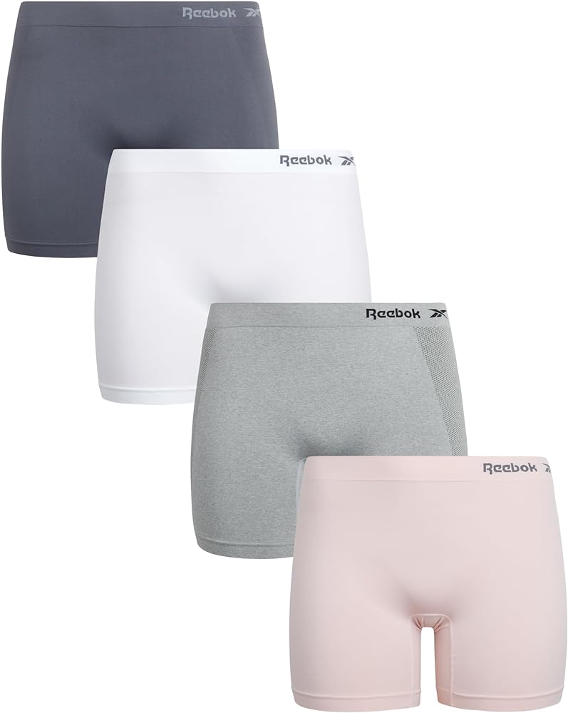 Reebok Women's Boy Shorts Underwear - 4 Pack Seamless Long Leg Boyshorts Panties for Women (S-3X, available in Plus Size)