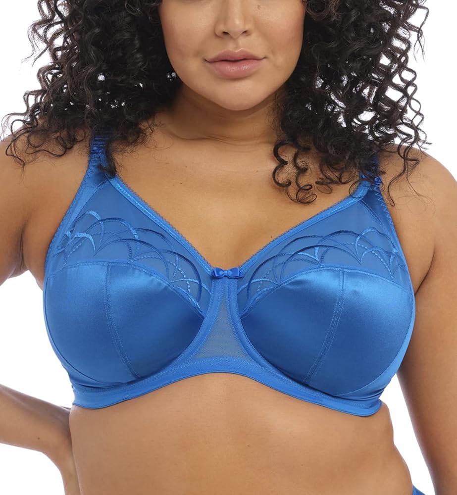 Elomi Women's Cate Full Cup Banded Bra: Comfort, Support, & Elegance. Soft Satin Cups, Sheer Embroidery. DD+ Bras