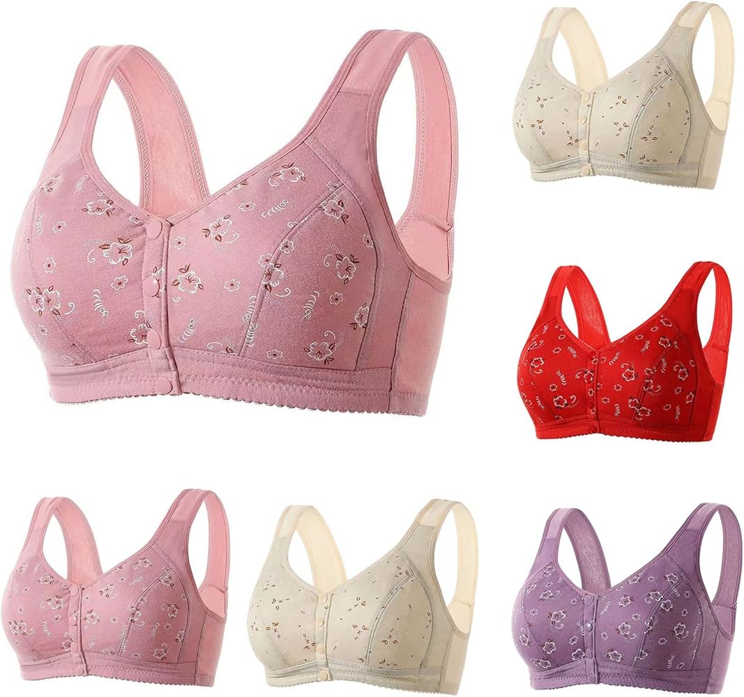 Daisy Bras for Older Women,Plus Size Womens Bras No Underwire Full Support Bras Comfortable Front Close Button Bras