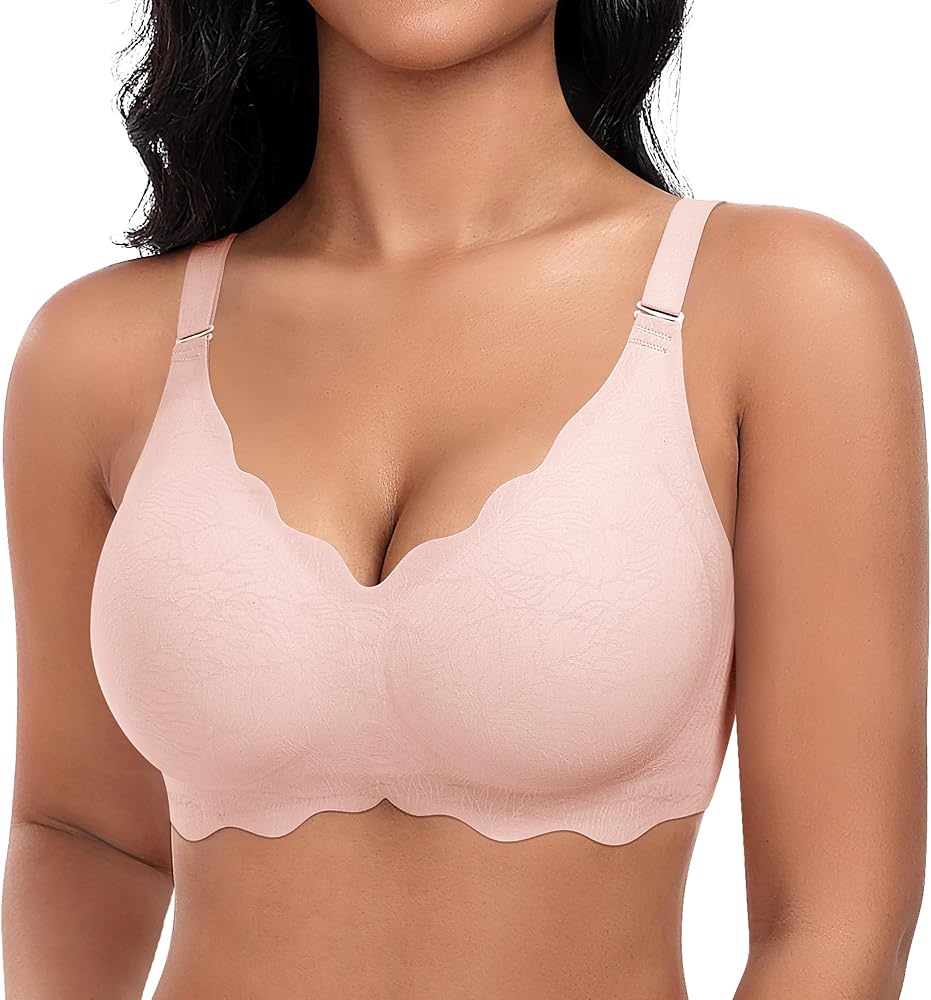 Bras for Women Scalloped No Underwire Wireless Seamless Bra with Lift and Support Soft Bralettes with Bra Extender