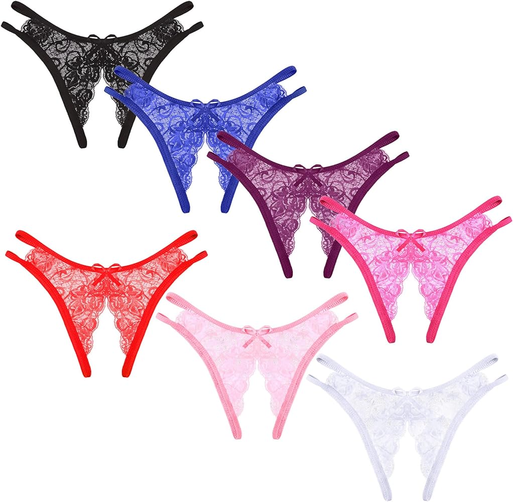 7 Pieces Women Thongs Thin Ropes Panties Transparent Thong T Shape Pants See Through Panties Breathable Underwear for Women