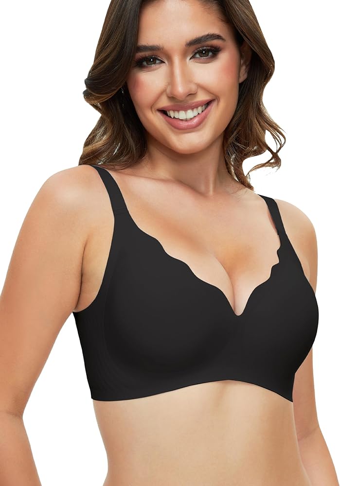 Petal Bras for Women No Underwire Deep V Seamless Wireless Bra Elegant Comfortable Bralettes with Lightly Support