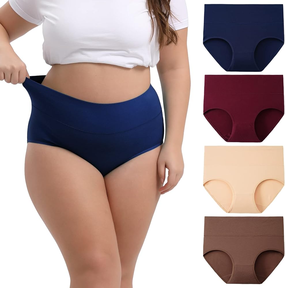 INNERSY Women's Plus Size XL-5XL Cotton Underwear High Waisted Briefs Panties 4-Pack