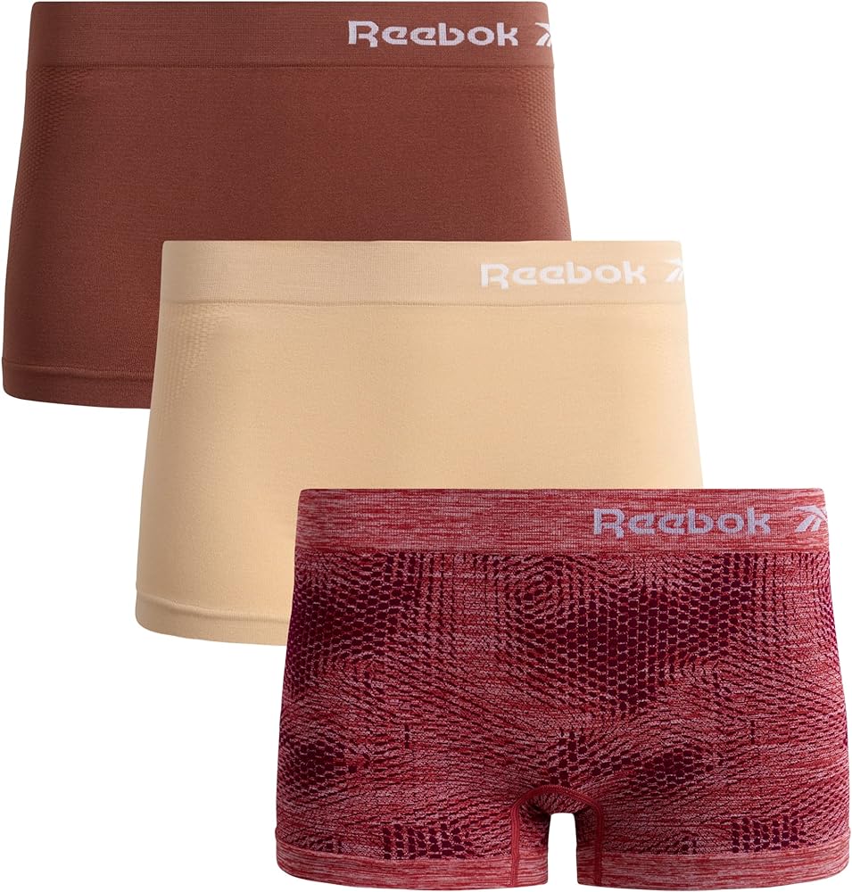 Reebok Women's Boy Shorts Underwear - 3 Pack Stretch Performance Boyshort Panties - Seamless Underwear for Women (S-XL)