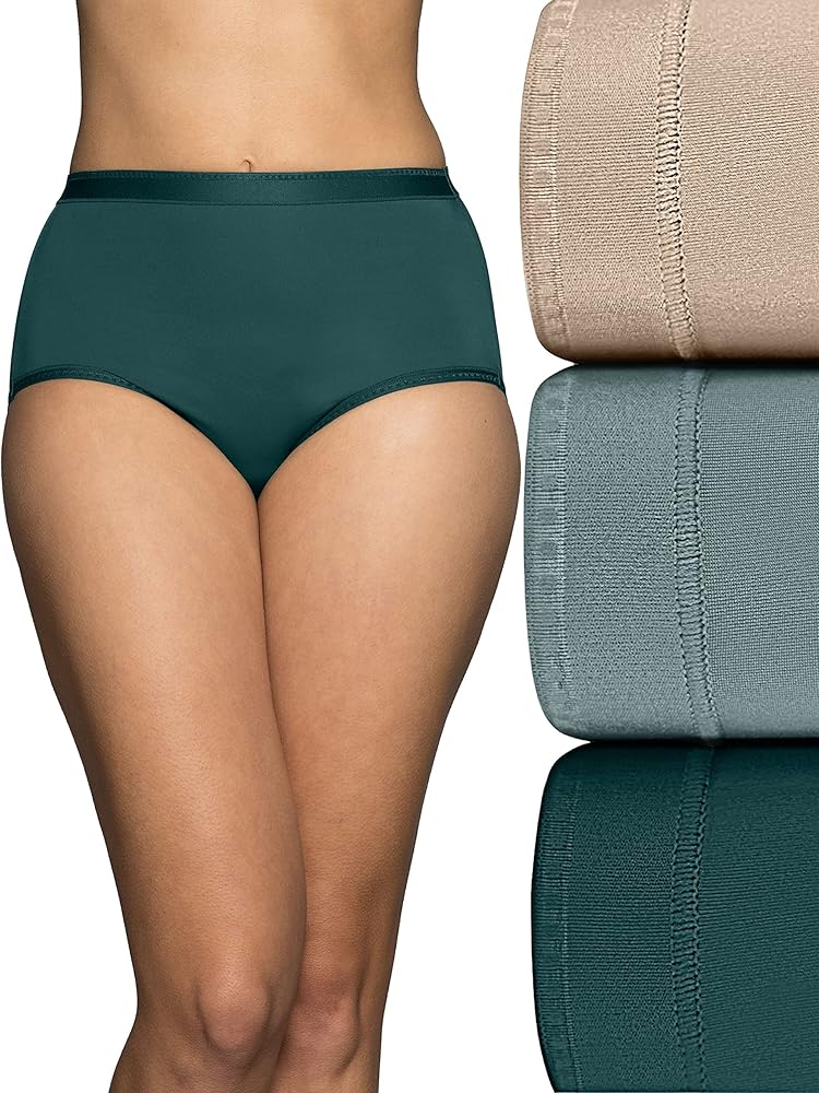 Vanity Fair Women's Comfort Where It Counts No Ride Up Panties, Brief-3 Pack-Neutral/Emerald/Blue Sea Glass, 6