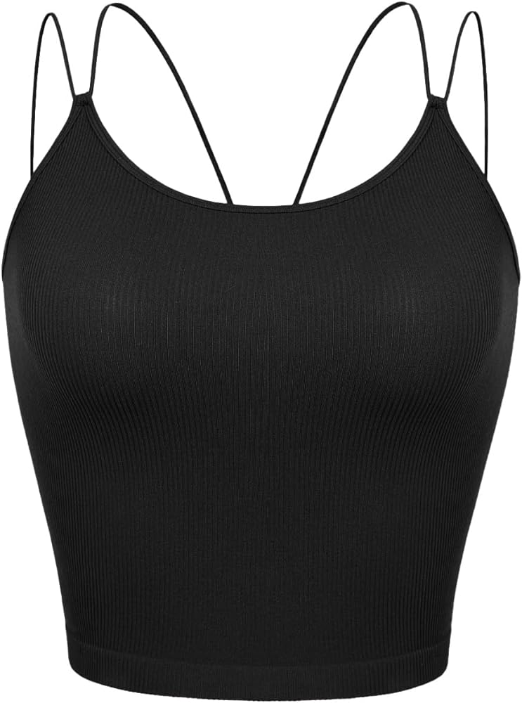 ODODOS Women's Crop Seamless Double Straps Cropped Tank Tops V Back Ribbed Camisole