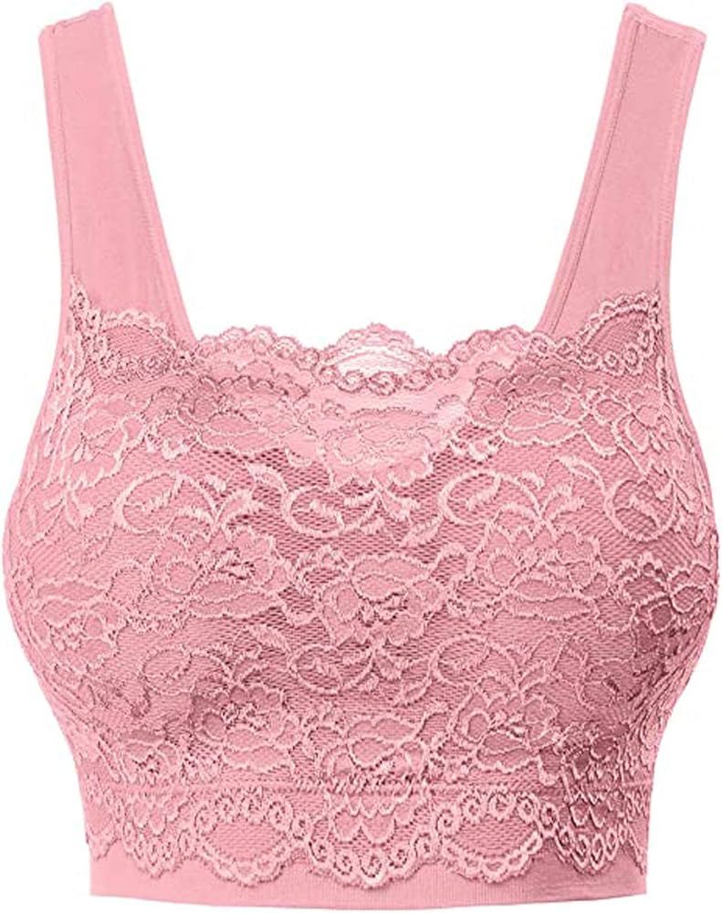 Womens Square Neck Lace Sports Bra Wirefree Padded Workout Yoga Bra Crop Tank Top with Bra Wide Strap Breathable Camisole