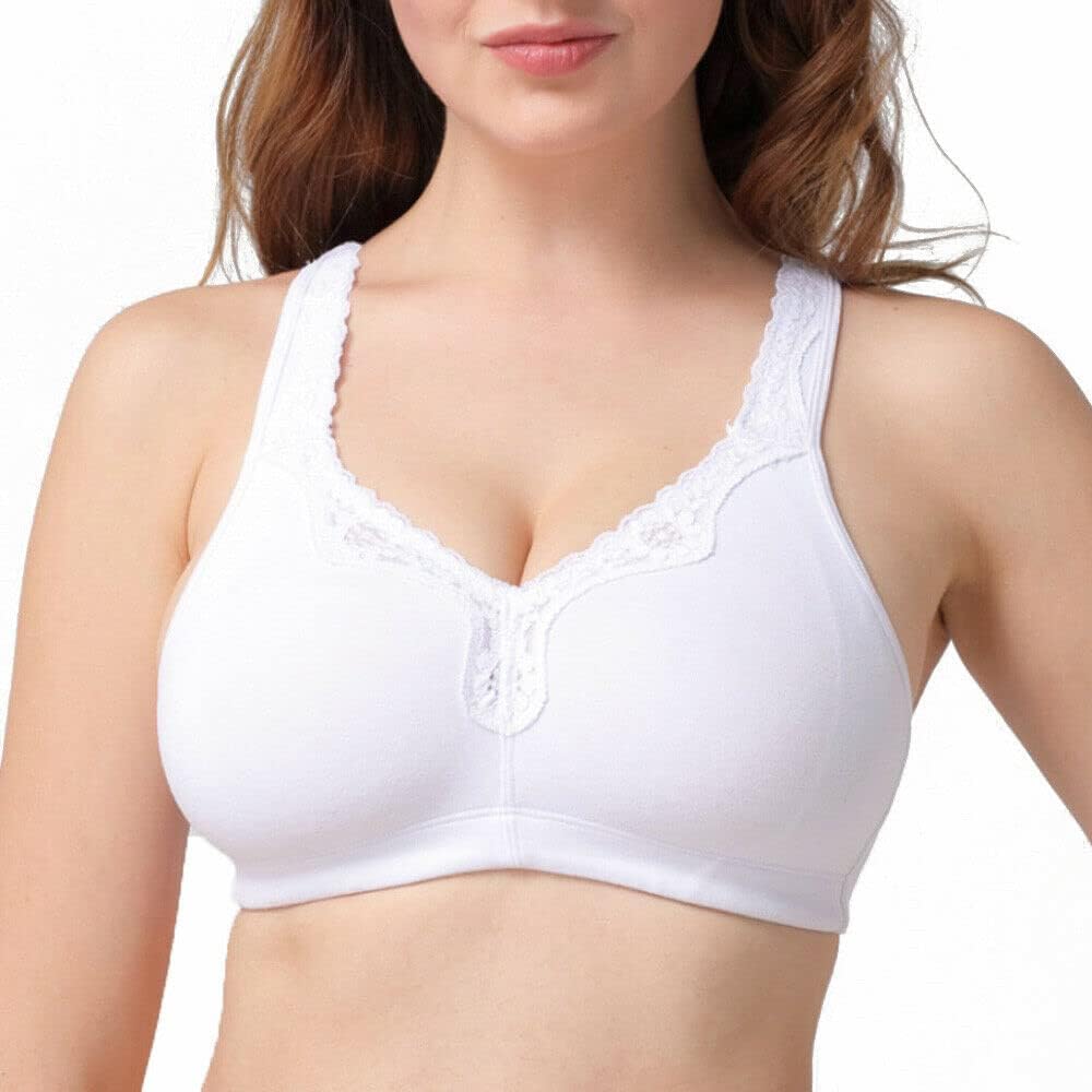 TELIMUSSTO Women's Plus Size Soft Cotton Lace Bra Full Coverage Wirefree Non-Padded