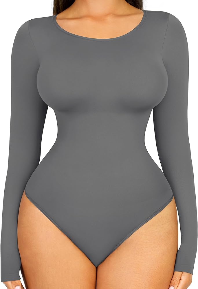 FeelinGirl Tummy Control Bodysuit for WomenThong Long Sleeve Shapewear for Women-2024 Shirt Tops