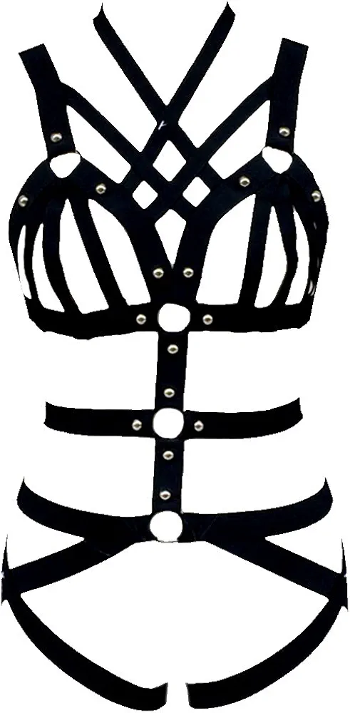 Womens Elastic Body Lingerie Harness Set Strappy Caged Garter Belts for Stockings Plus Size