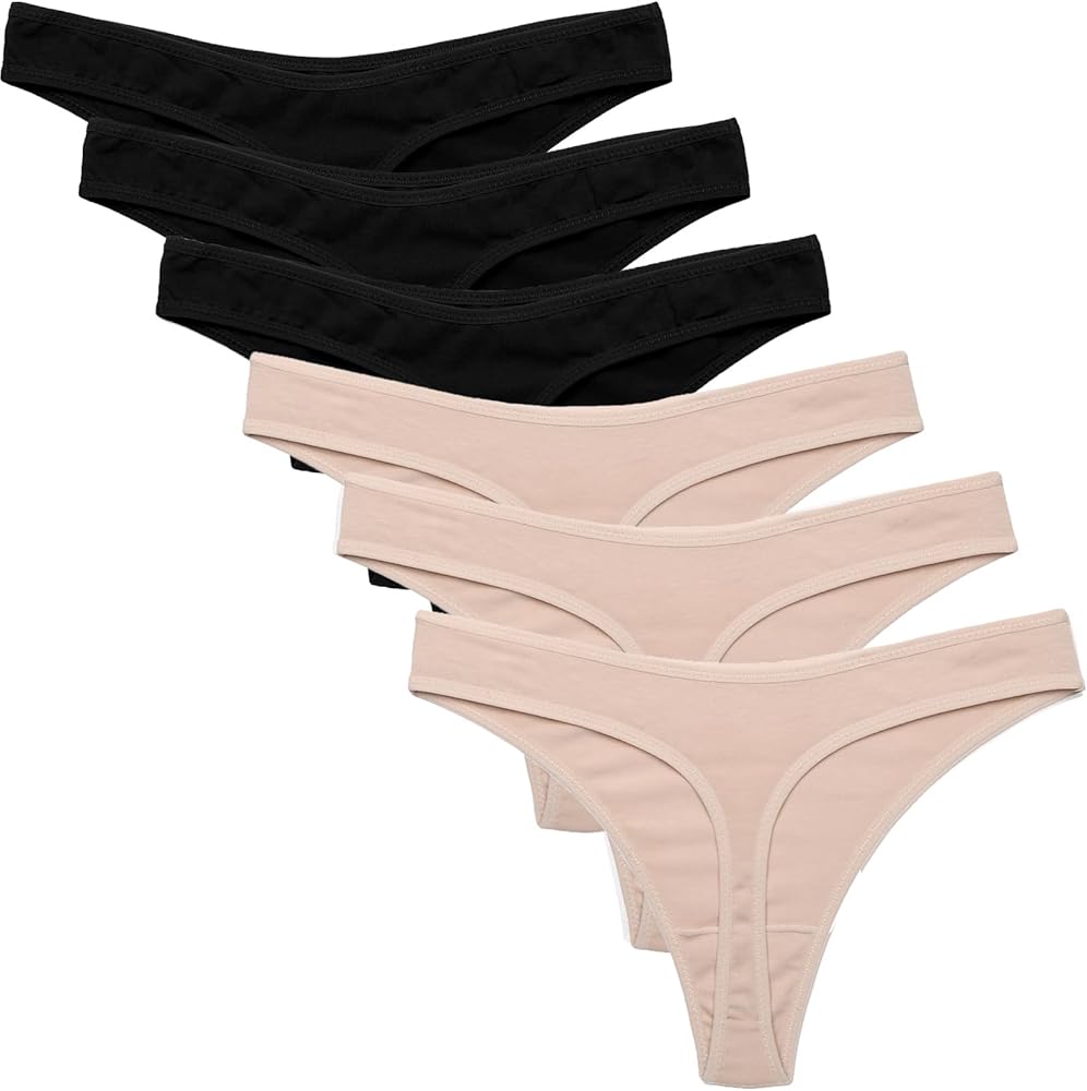 Ekouaer Womens Thongs Invisible Panties No Show Seamless Low Waist Breathable G-String Cotton Thongs 6 Pack