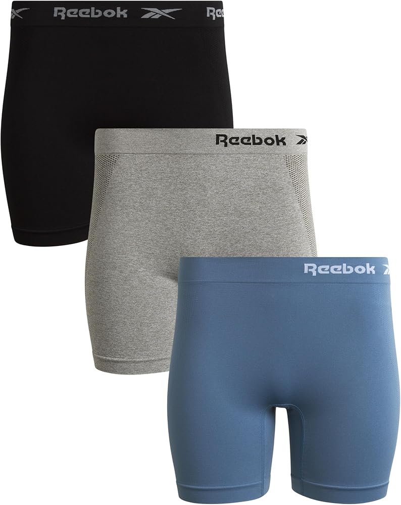 Reebok Women's Boy Shorts Underwear - 3 Pack Seamless Long Leg Boyshorts Panties for Women (S-3X, available in Plus Size)