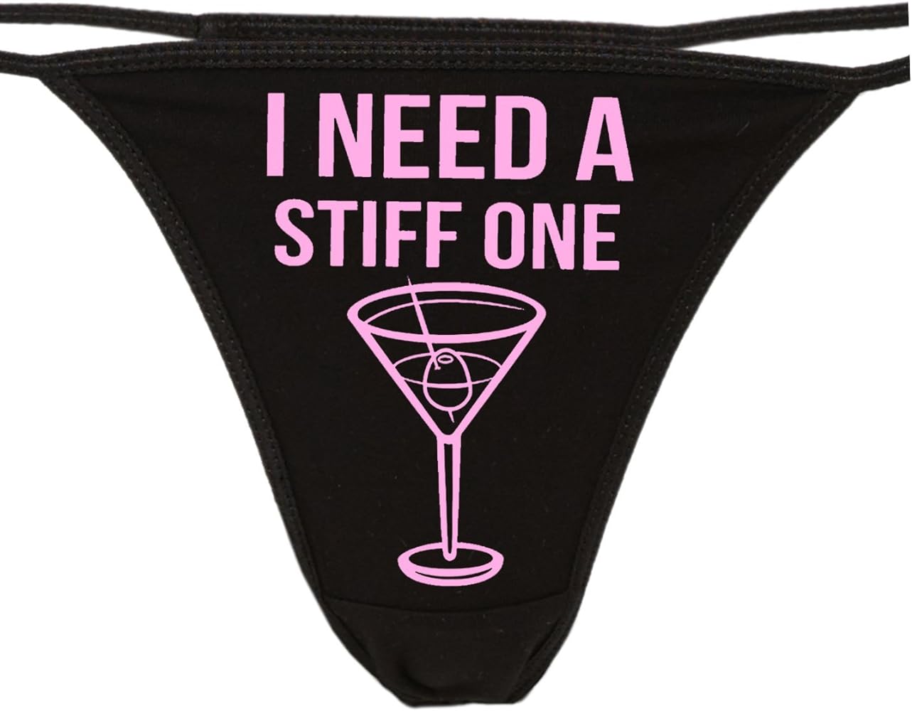 I Need A Stiff One Black Thong - Fun Flirty Underwear - Panty Game Bachelorette Bridal Lingerie Shower …