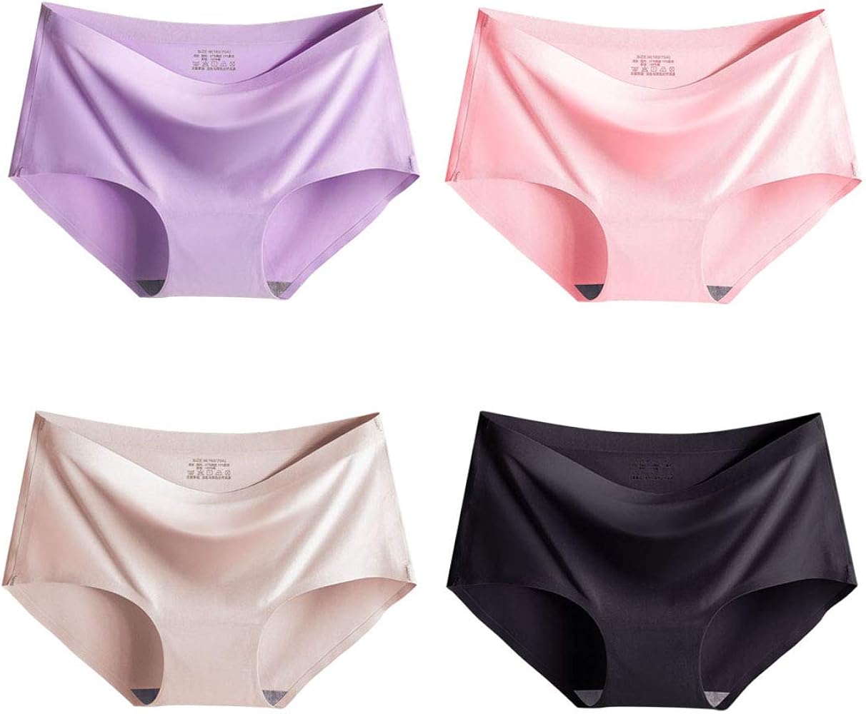 Women's 4in1 Ice Silk Seamless Underwear Invisible Panties Lingerie Brief Gift